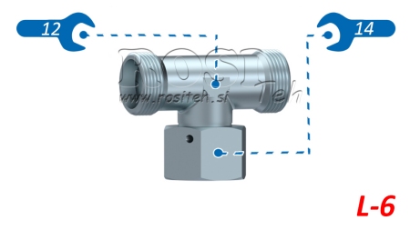 RACCORDO A T IDRAULICO L-6 CON DADO GIREVOLE CENTRALE M12X1,5