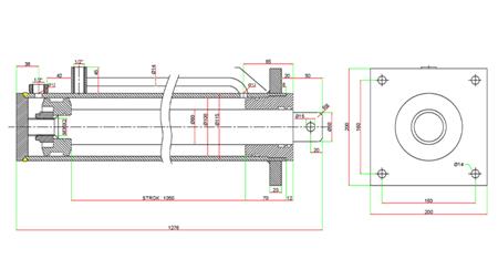 HYDRAULICKÝ VALEC PRE ŠTIEPAČKU DREVA S MONTÁŽNOU DOSKOU100/60-1050 - HORNÉ PRIPOJENIE