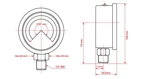 MANOMETER DN100 VERTICAL 0 - 250 BAR - 1/2