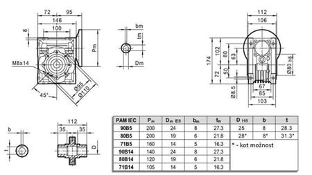 PMRV-63 REDUKTOR ZA ELEKTRIČNI MOTOR MS80 (0.55-0.75kW) OMJER 20:1