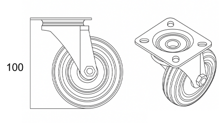 RUOTA 75mm CON BASE GIREVOLE