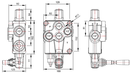 RUČNÝ HYDRAULICKÝ VENTIL MONOBLOKOVÝ 1xP120