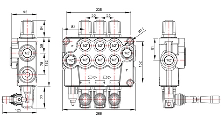 RUČNÝ HYDRAULICKÝ VENTIL MONOBLOKOVÝ 3xP120
