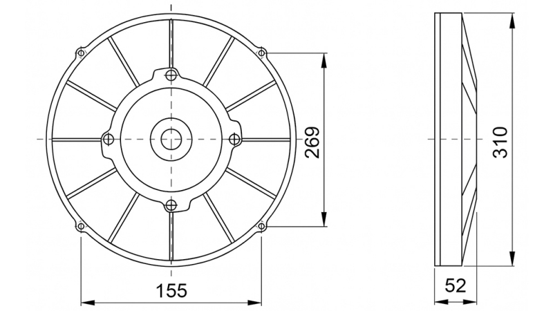 AXIAL LÜFTER - VENTILATOR 280 mm - ABLEITEND 12V