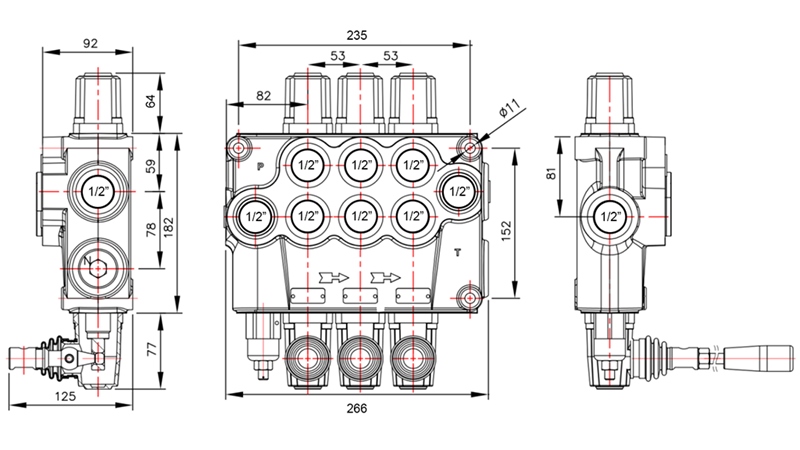 RUČNÝ HYDRAULICKÝ VENTIL MONOBLOKOVÝ 3xP120