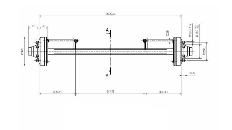 NÁPRAVA PRÍVESU 7200 kg S BRZDOU (1600 mm)