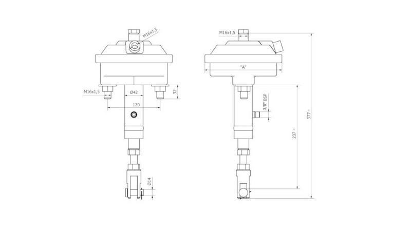 Afmetingen REMCYLINDER HYDRAULISCH EN PNEUMATISCH DRUM