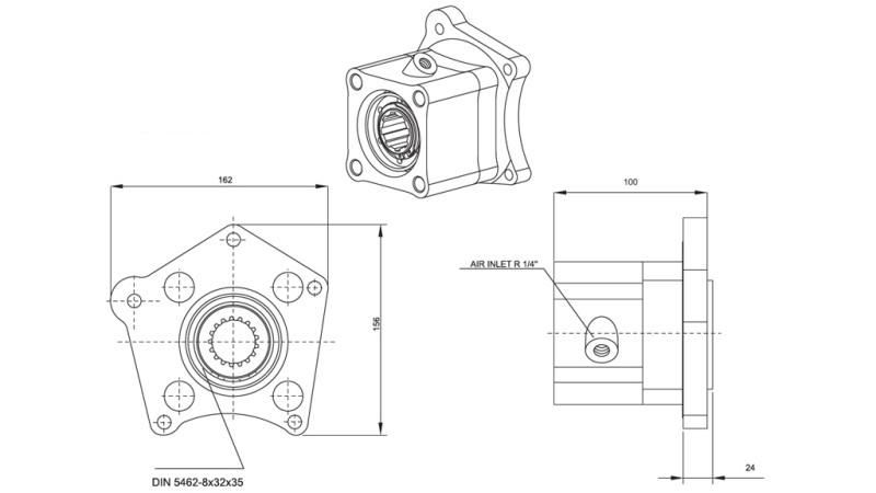 Dimensiones SALIDA PARA BOMBA HIDRÁULICA - MERCEDES 352-1