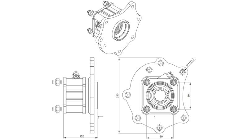 Dimensiuni IESIRE PENTRU POMPĂ HIDRAULICĂ - MERCEDES ATEGO-1 - 7 ORIFICII
