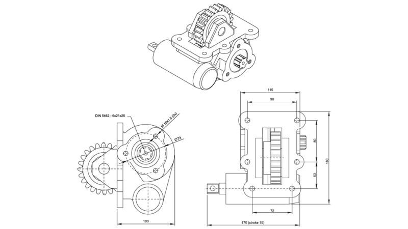 Rozmery VÝSTUPU PRE HYDRAULICKÉ ČERPADLO - IVECO 2828 MECHANIK
