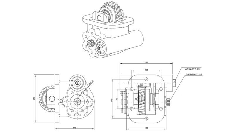 Rozmery VÝSTUPU PRE HYDRAULICKÉ ČERPADLO - IVECO 2855