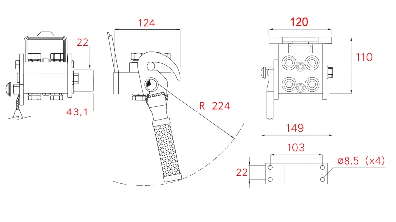 MULTI-FASTER COUPLING 3 WAY BSP 1/4 MOBILE PART (ONE LEVER)