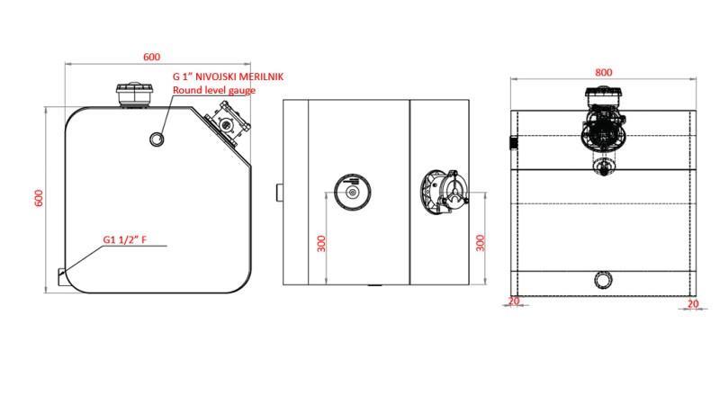 METALLTANK OBEN 250 Lit 600x600x800mm
