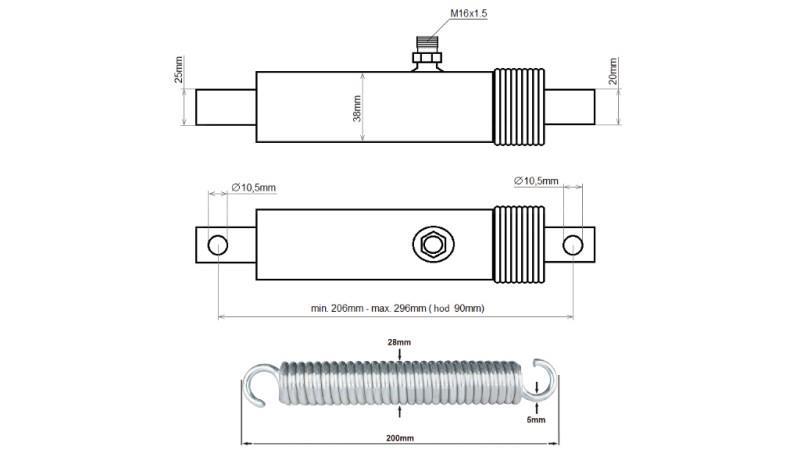 HYDRAULICKÝ CYLINDR PRO OTEVÍRÁNÍ KLAPKY 38/25-90