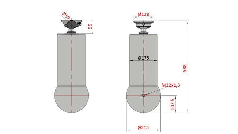 TELESCOPISK CYLINDER - MEILLER KIPPER 5 STEG 175mm - 15 ton slag 1650mm