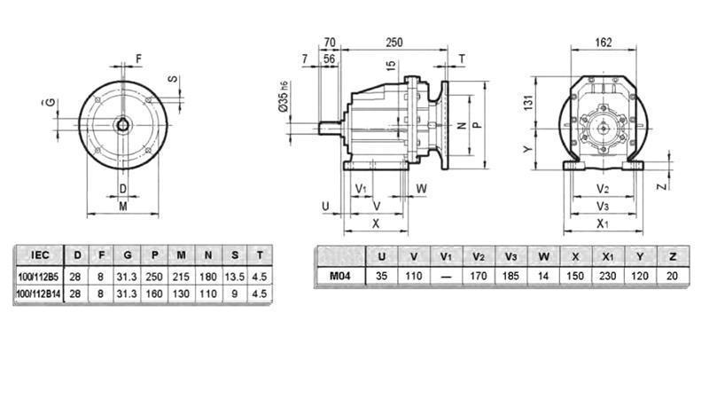 ERC04 REDUCER FÖR ELEKTRISK MOTOR MS100 (2.2-3-4kW) FÖRHÅLLANDE 25:1