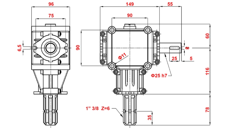 SZÖGHAJTÁS PTO 1:2,88 (10HP-7kW)