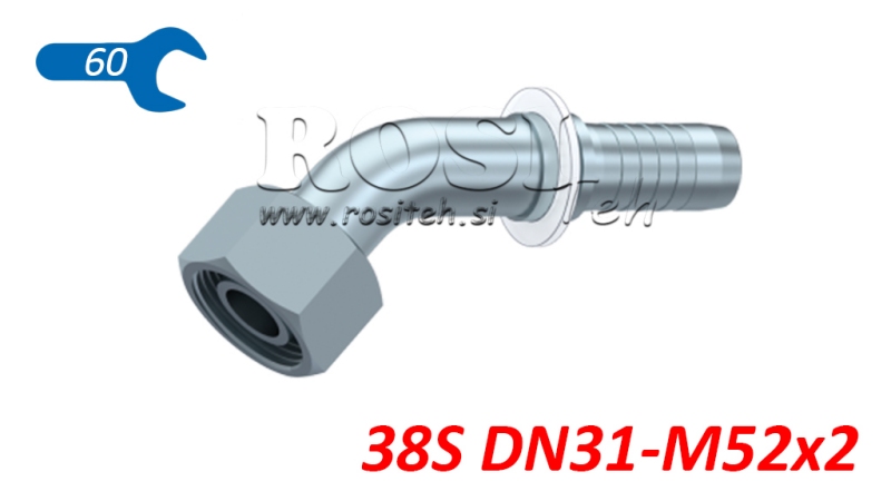 HYDRAULICKÁ PRÍPOJKA DKOS 38 S SAMICA KOLENO 45° DN31–M52×2