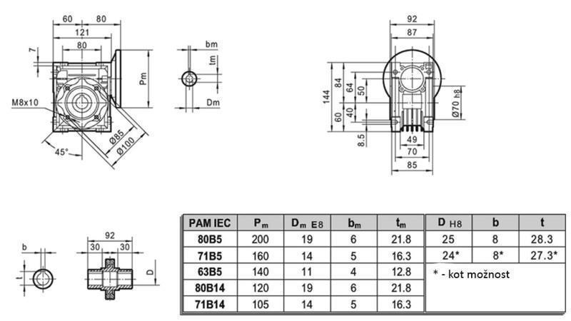 PMRV-50 REDUKTOR ELEKTRIMOOTORILE MS80 (0.55-0.75kW) SUHE 7.5:1