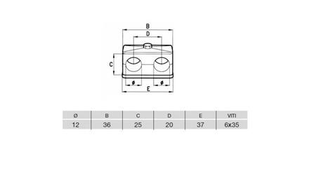 NOSAČ CIJEVI FI 12 - DVOJNI - dimenzije