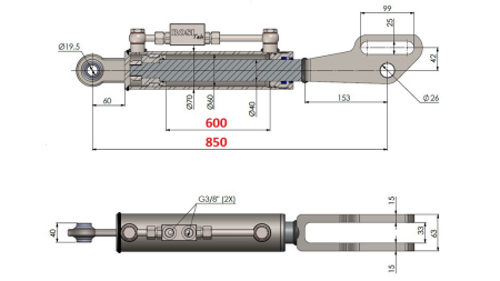2TON. HIDRAULISKĀ AUGŠĒJĀ SAITE POINT 60/40-250 (600MM-850MM)