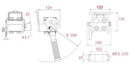 MULTI-FASTER COUPLING 3 WAY BSP 1/4 FIXED PART (ONE LEVER)