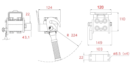 MULTI-FASTER COUPLING 3 WAY BSP 1/4 MOBILE PART (ONE LEVER)
