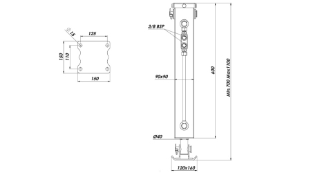 HYDRAULICKÁ PODPERNÁ NOHA DVOJSMERNÁ  2,5 TON 420mm (90x90x600)