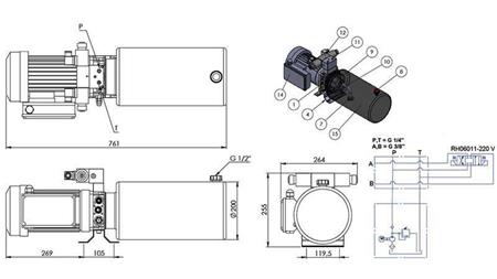 MINI HYDRAULICKÁ JEDNOTKA 230V AC (2,2 kW) - 8,0 cc - 11,2 lit/min - nádrž 12 lit