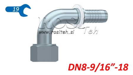 HYDRAULIC FITTING DKORFS FEMALE ELBOW 90° DN8-9/16-18
