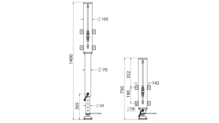 HIDRAULISKĀ KĀJA DIVDIRĪCIONĀLA 500mm - 7.000kg