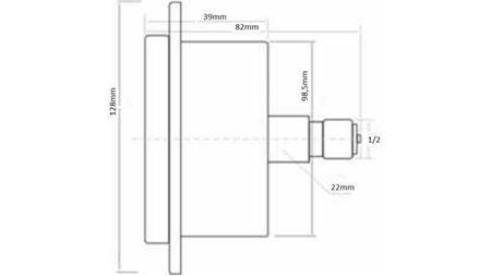 MANOMETER DN100 ZADNÝ 0 - 400 BAR - 1/2 - rozmery
