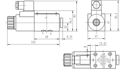 HYDRAULICKÝ ELEKTRO MAGNETICKÝ VENTIL KV-4/2 CETOP 3 12/24/230V 2A