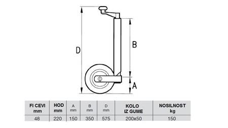 PODUPIRAČ KOLICA TRAKTORA 220mm-150kg