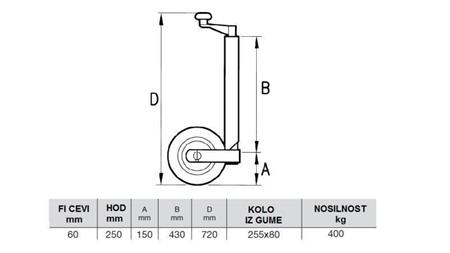 PODUPIRAČ KOLICA TRAKTORA 250mm-400kg