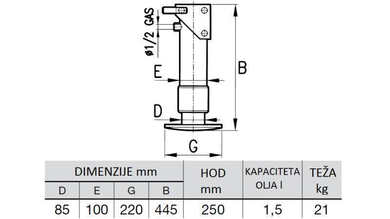 HIDRAULIČNA NOGA JEDNOSMJERNA 6 TONA 250mm
