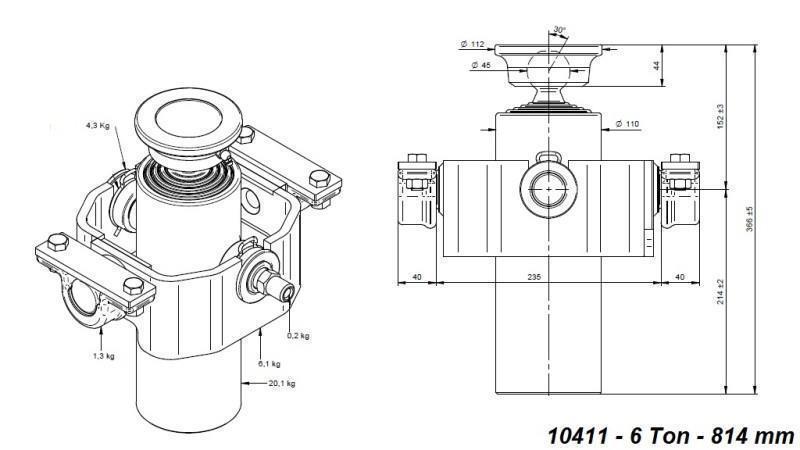 TELESCOPIC ZYLINDER KOMPAKT 4 GRAD 814mm x110 -BALL