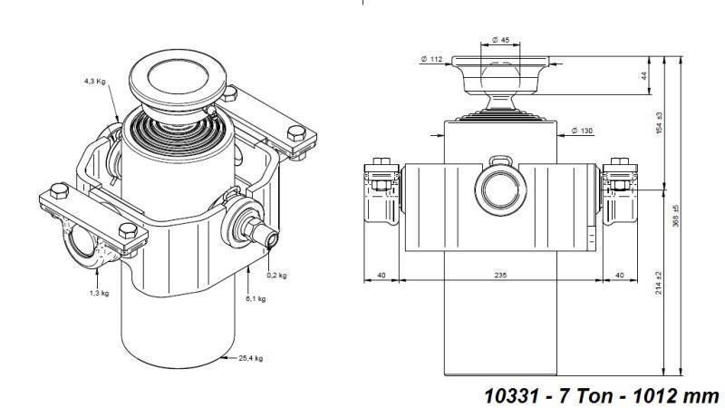 CILINDRO TELESCOPICO COMPATTO 5 STADI 1012mm x125 -PALLA