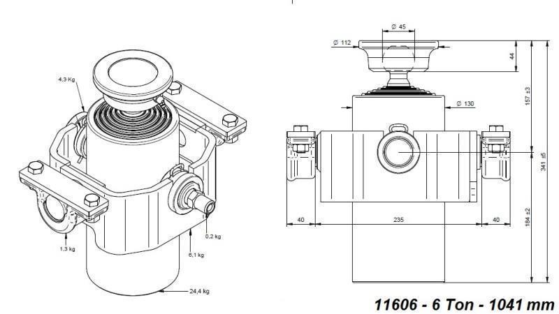 TELESCOPISCHER ZYLINDER KOMPAKT 6 GRAD 1041mm x125 -KUGEL